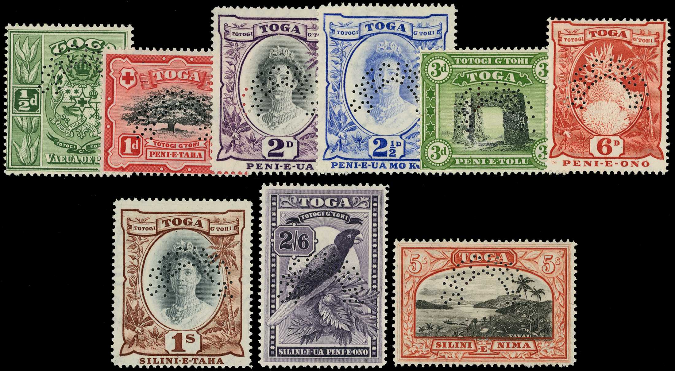 1942-3 set of nine perforated SPECIMEN Type...