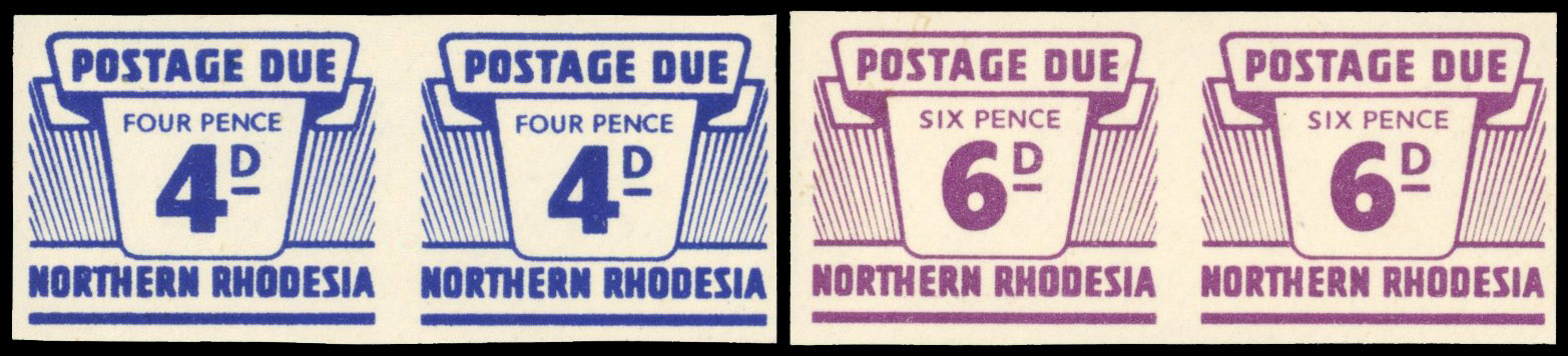 Northern Rhodesia SG D8-9 Dues 4d and 6d plate proof pairs