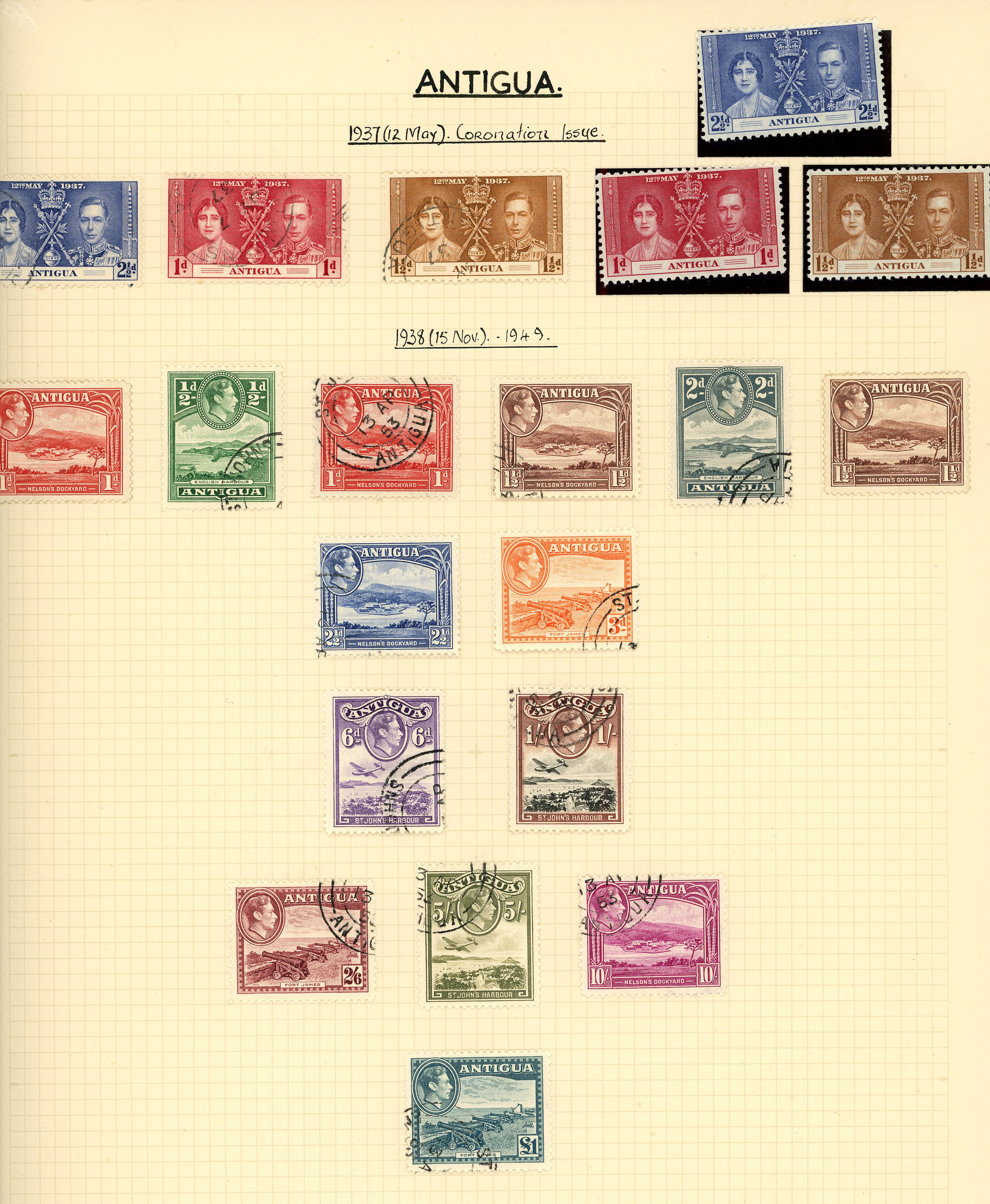 BWI countries (hundreds), mint and used on Philatelic leaves. Mainly KG VI, mostly later printings, sometimes...