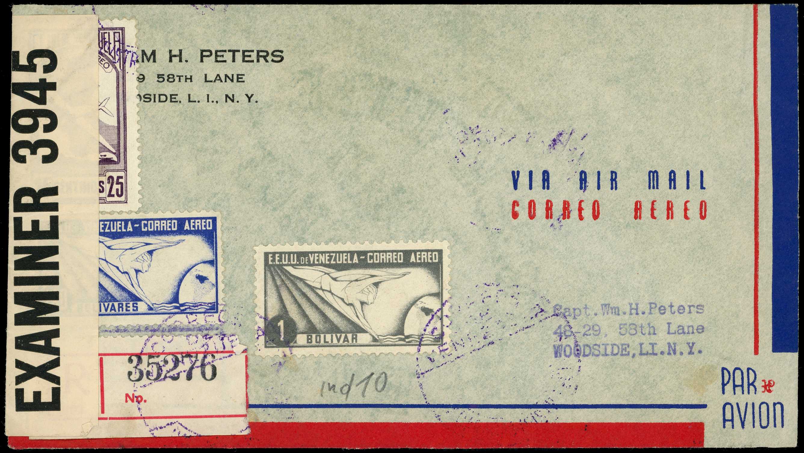 1942 Venezuela to USA censored in Jamaica...
