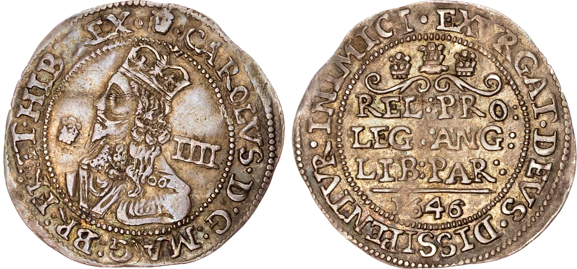 Charles I (1625-1649) Groat, Bridgnorth-on-Severn mint, 1646, mintmark plumelet on obv. only.