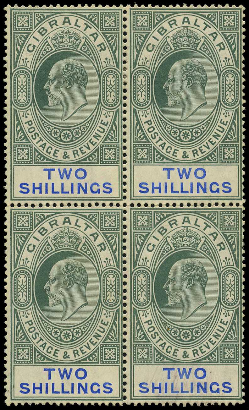1907 2/- green and blue on chalk-surfaced...