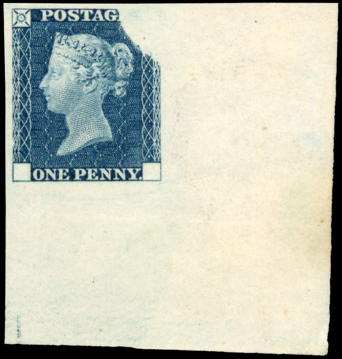 Great Britain SG DP20b 1840 1d Rainbow trial (State 3) in Deep Blue.