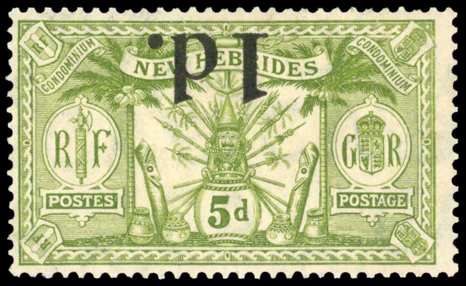 New Hebrides 1920-21 1d on 5d error surcharge inverted
