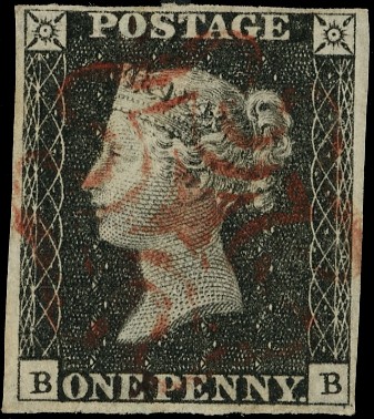 1840 1d Grey-black Pl.2. solid centre...