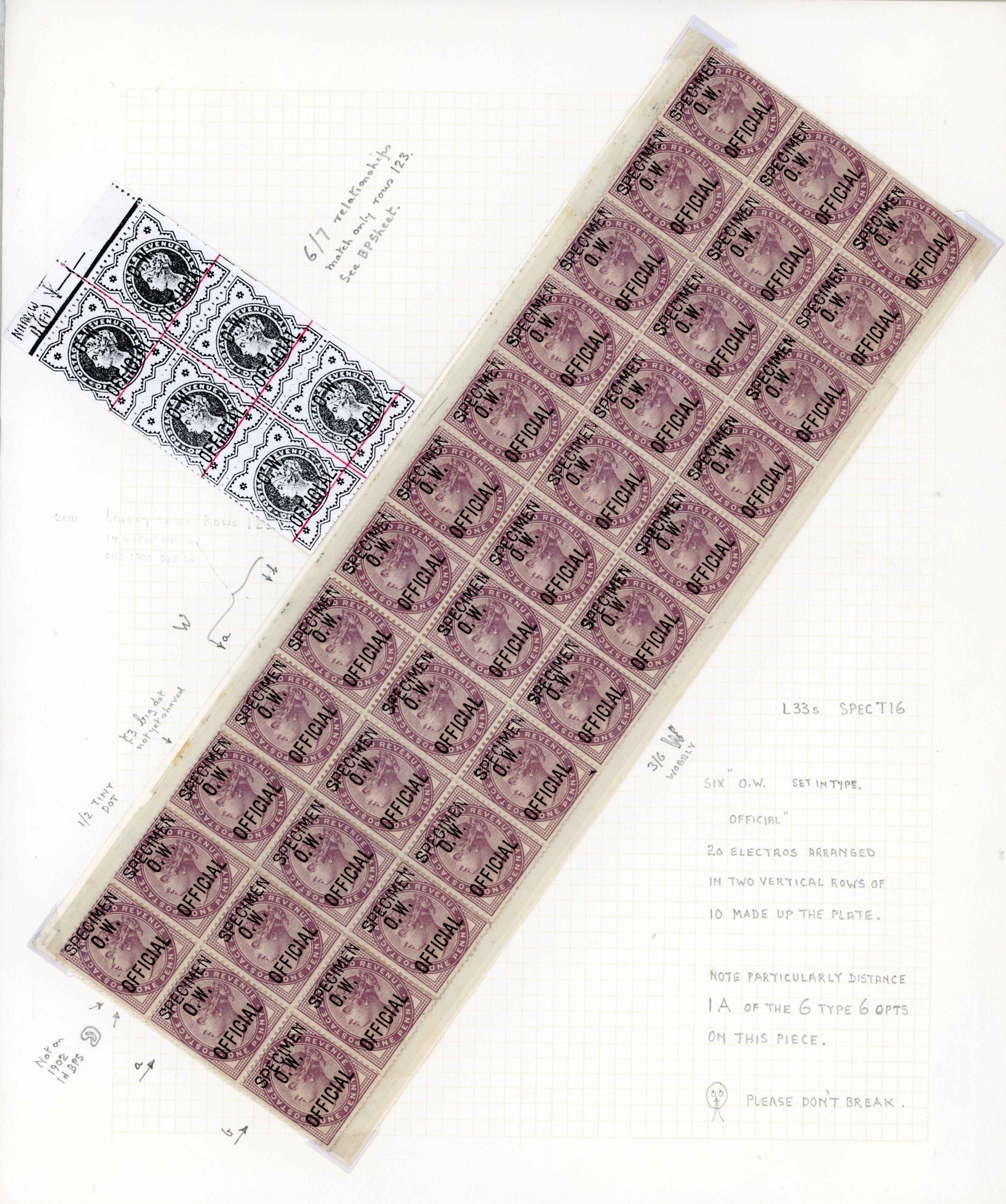 Great Britain SG O33 var 1896-1902 O.W. Official 1d lilac opt specimen block of 36
