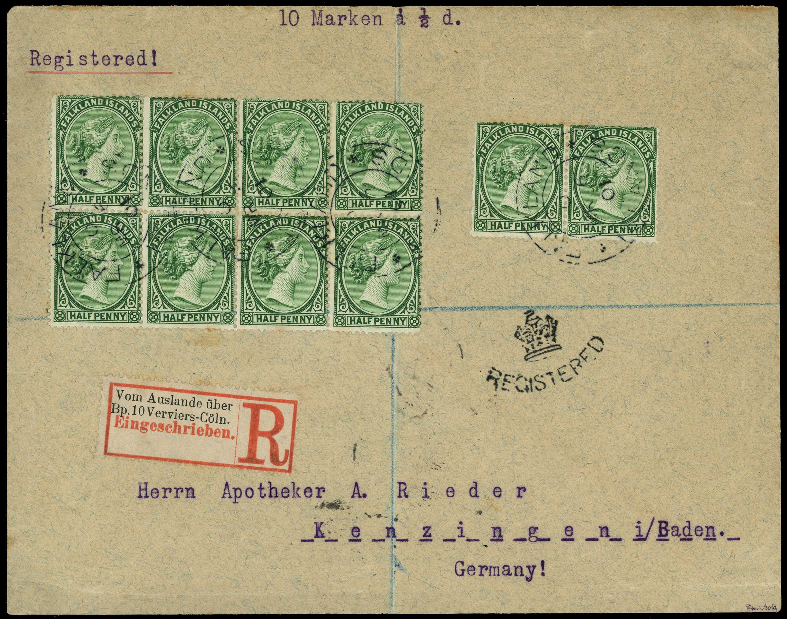 1901 ½d green block of 8 and pair on...
