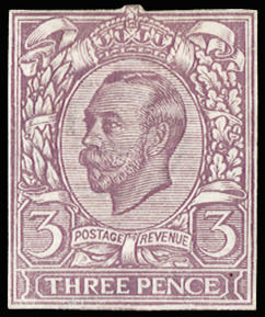 Great Britain 1911 3d Engravers Sketch Die for the unissued value. Very fine cut down die proof used as a colour t…