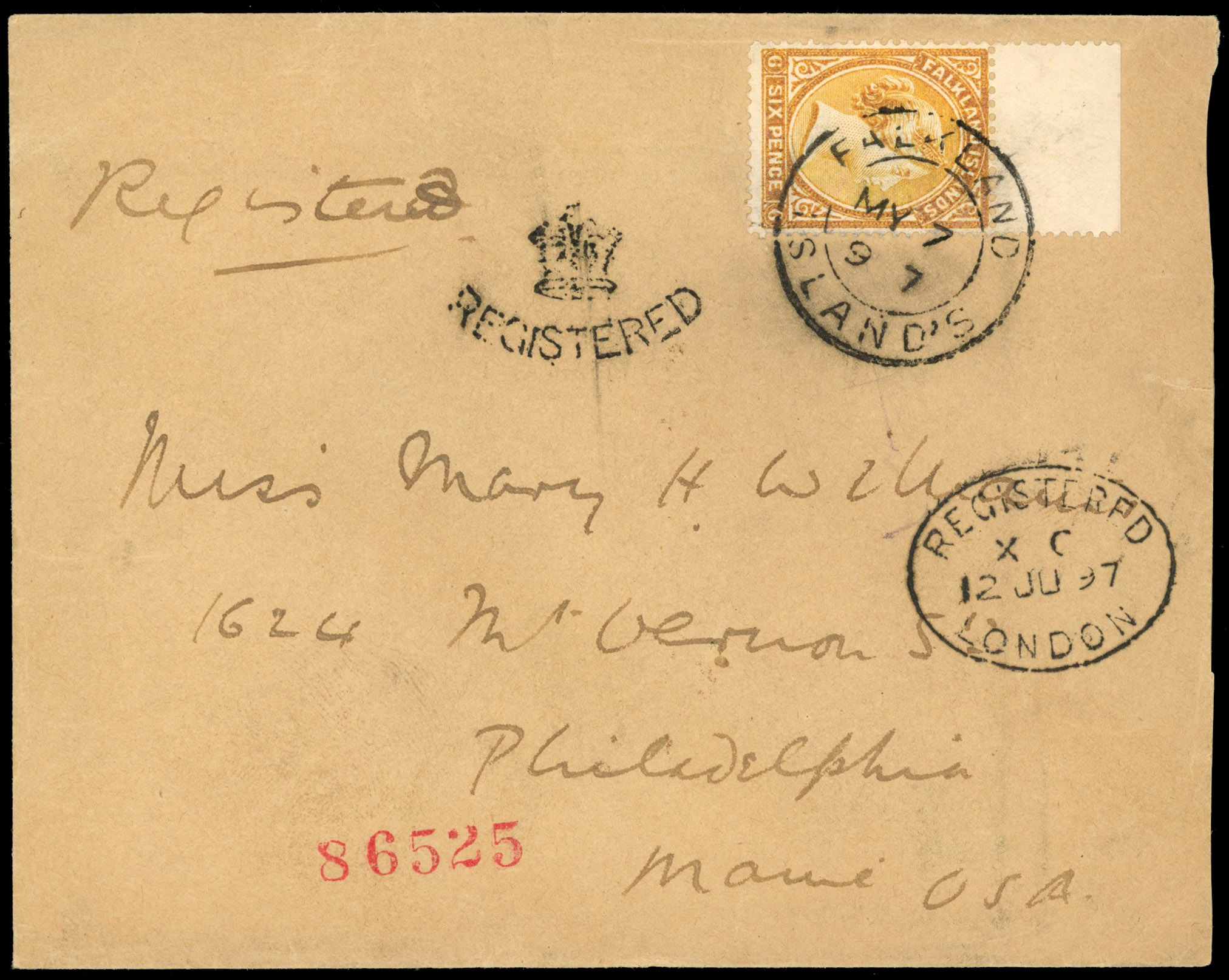 Falkland Is SG 33x 1897 Official cover to USA bearing 6d