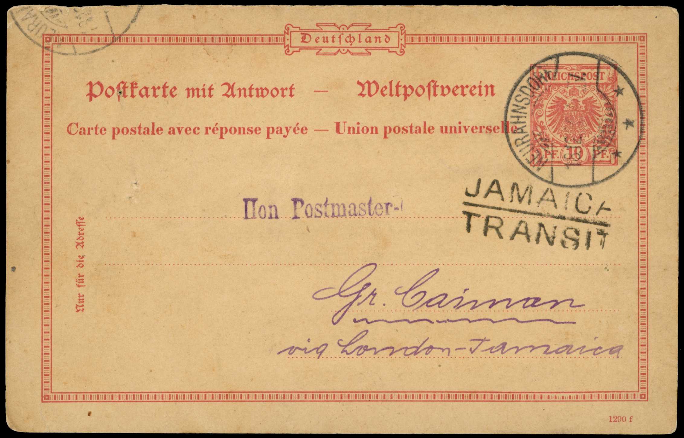 1900 Incoming 10pf post card from a...