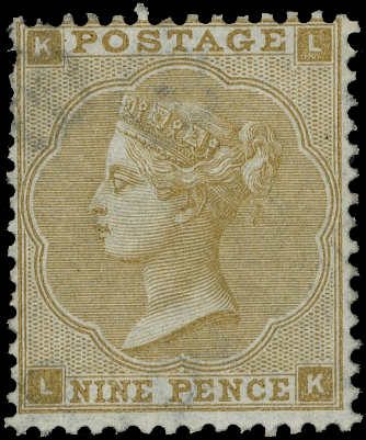 1862 9d Straw Pl.2. (Wmk. Emblems). Unused o.g.