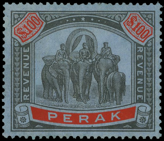 Malaya - Perak 1936-39 $100 black and red on blue