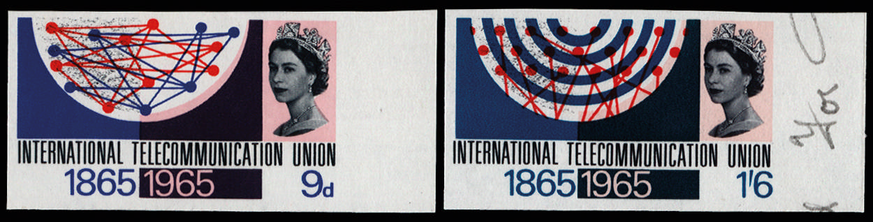 GB 1965 9d-1s6d I.T.U. Centenary (Ordinary). Superb unmounted o.g. right hand marginal set … SG683/4var