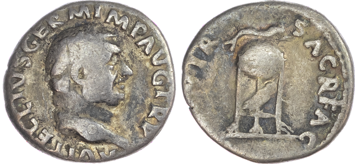 Vitellius (AD 69) AR Denarius, Rome, 3.12g. A VITELLIVS GERM IMP AVG TR P, laureate head of Vitellius facing right. Rev.