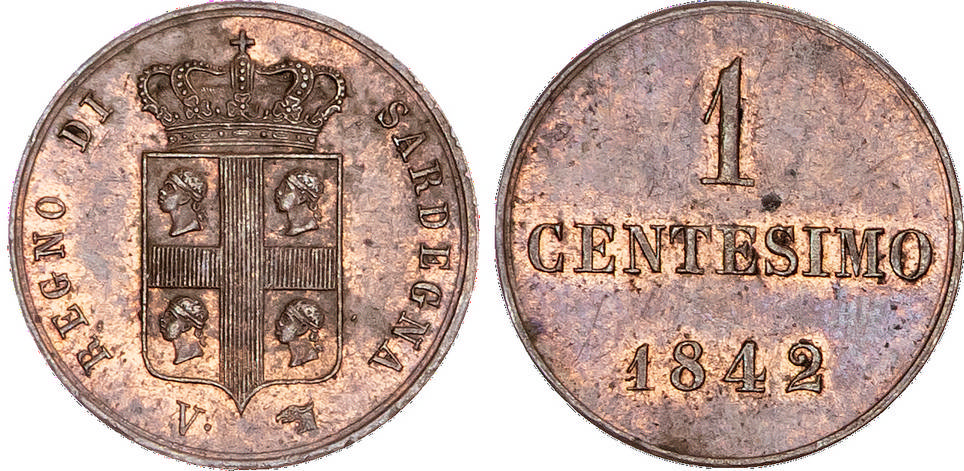 Italy, Sardinia, Charles Albert (1831-1849), copper Centesimo, 1842