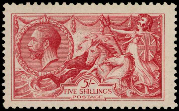 1913 5/- pale carmine-rose, full unmounted...
