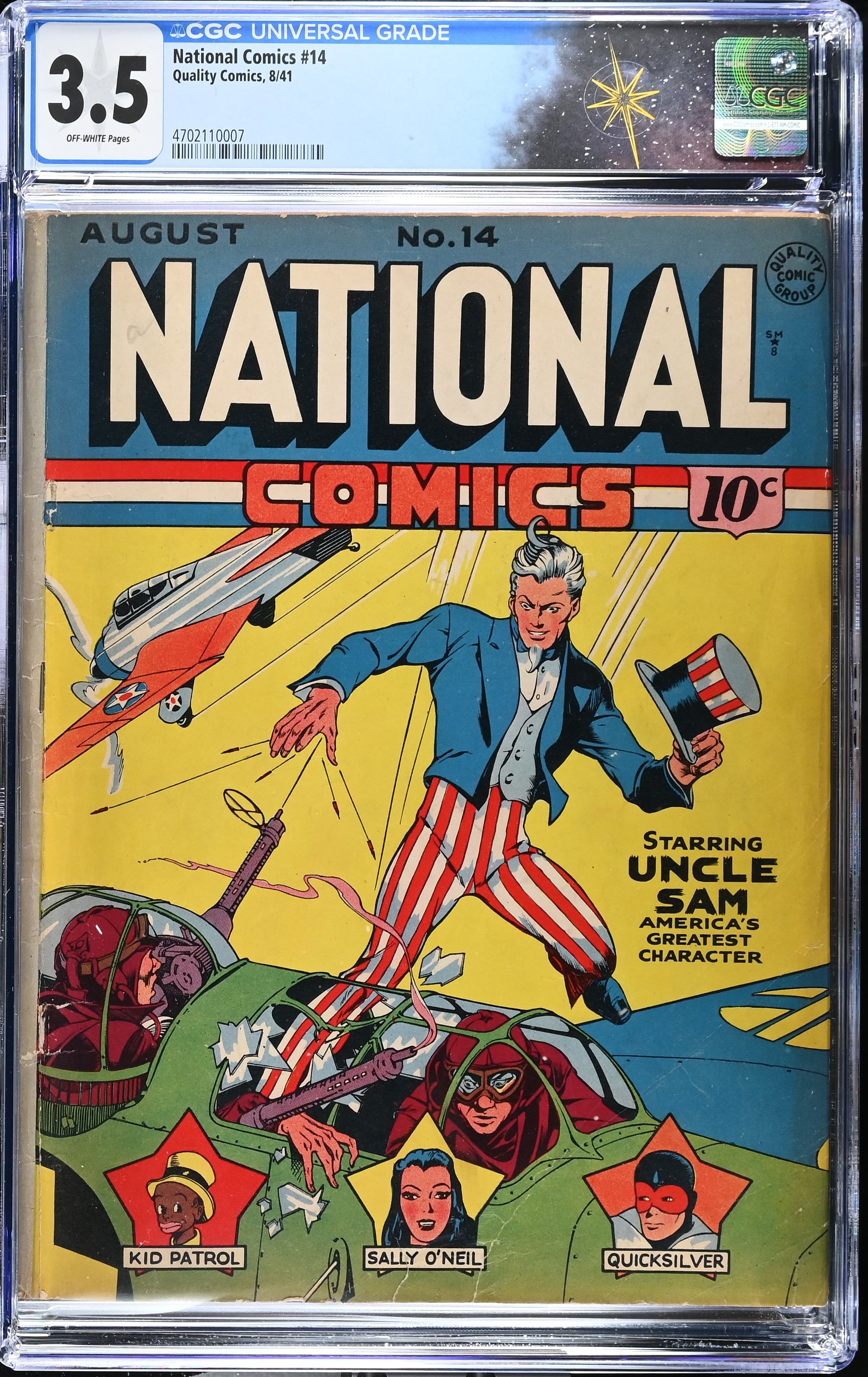 National Comics #14 CGC 3.5 Cover by Lou Fine & Reed Crandall (Quality Comics, 1941) Off-White Pages