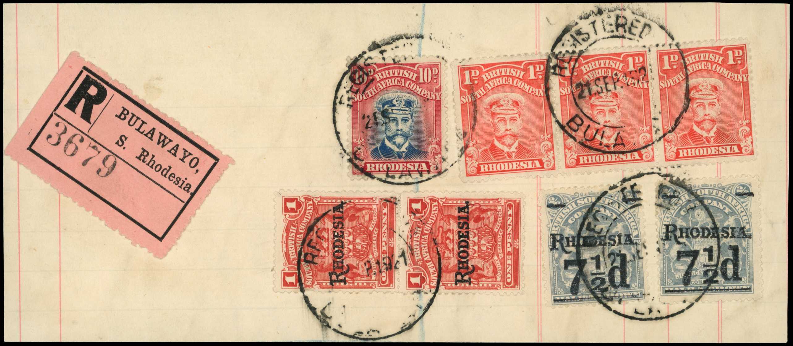 1918-21 10d Head Die IIIB on registered piece...