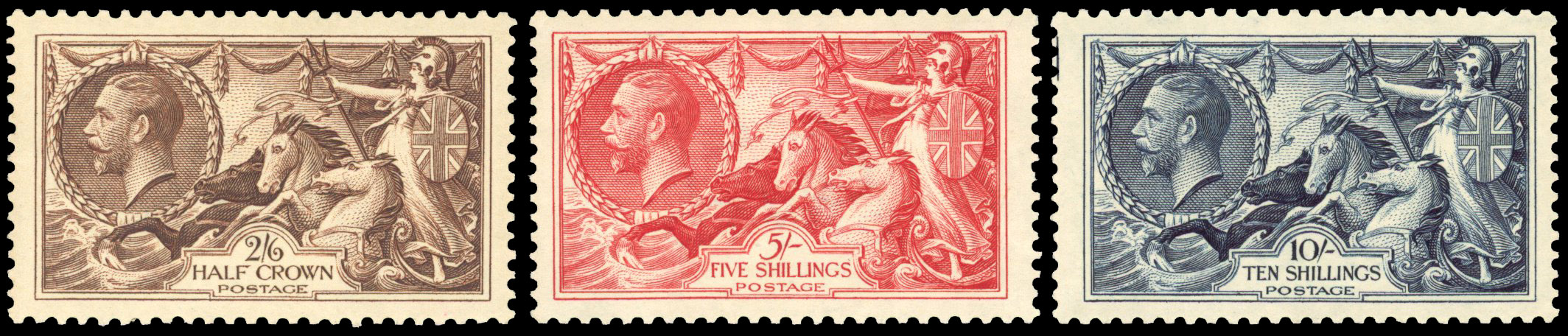 1934 re-engraved ‘Seahorses’ set of 3 to 10s