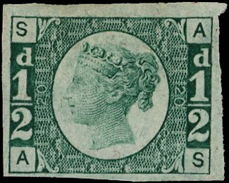 1878-79 ½d Fugitive ink trial Pl.20. Very fine imperforate plate proof printed in blue-green on ungummed white wove pape…