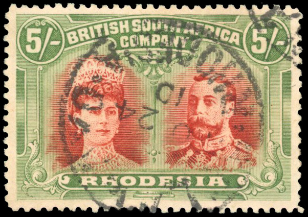 Rhodesia 1910-13 5s vermilion and deep green perf 14 used