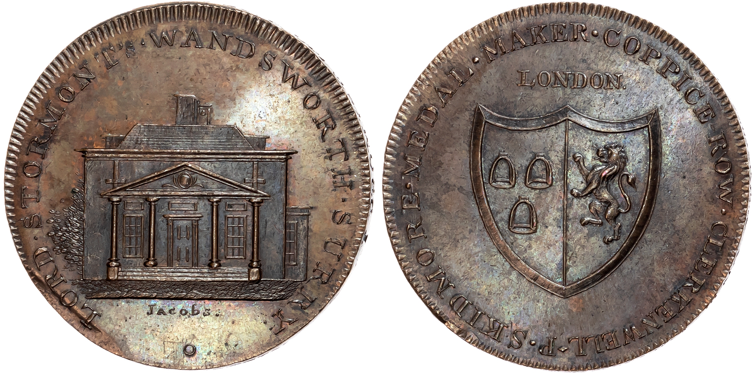 London, Wandsworth , Skidmore’s Clerkenwell Series Penny, Lord Stormont’s House, Wandsworth, Surrey, rev . Shield of Arm …