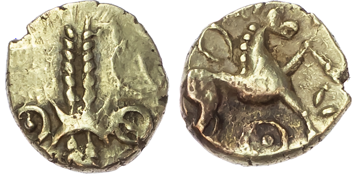 Iceni (c. late 1st Century BC) AV ¼ Stater, ‘Irstead dubno’ type, 1.02g.