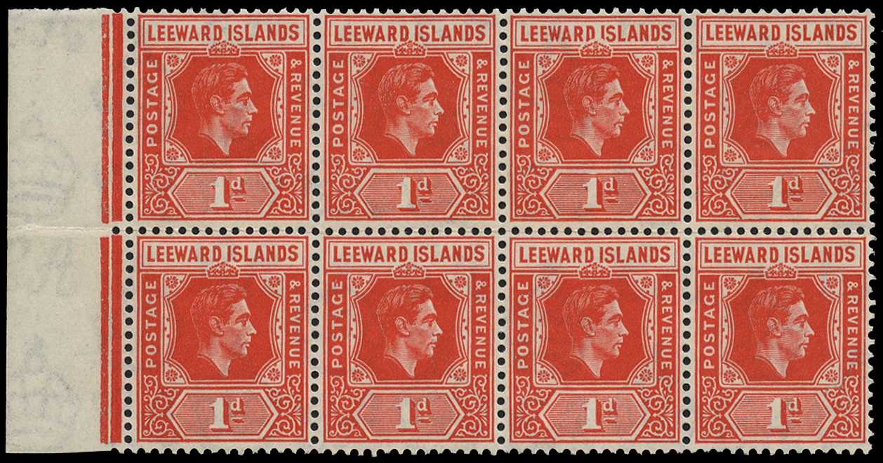1947 1d scarlet unmounted o.g. marginal block...