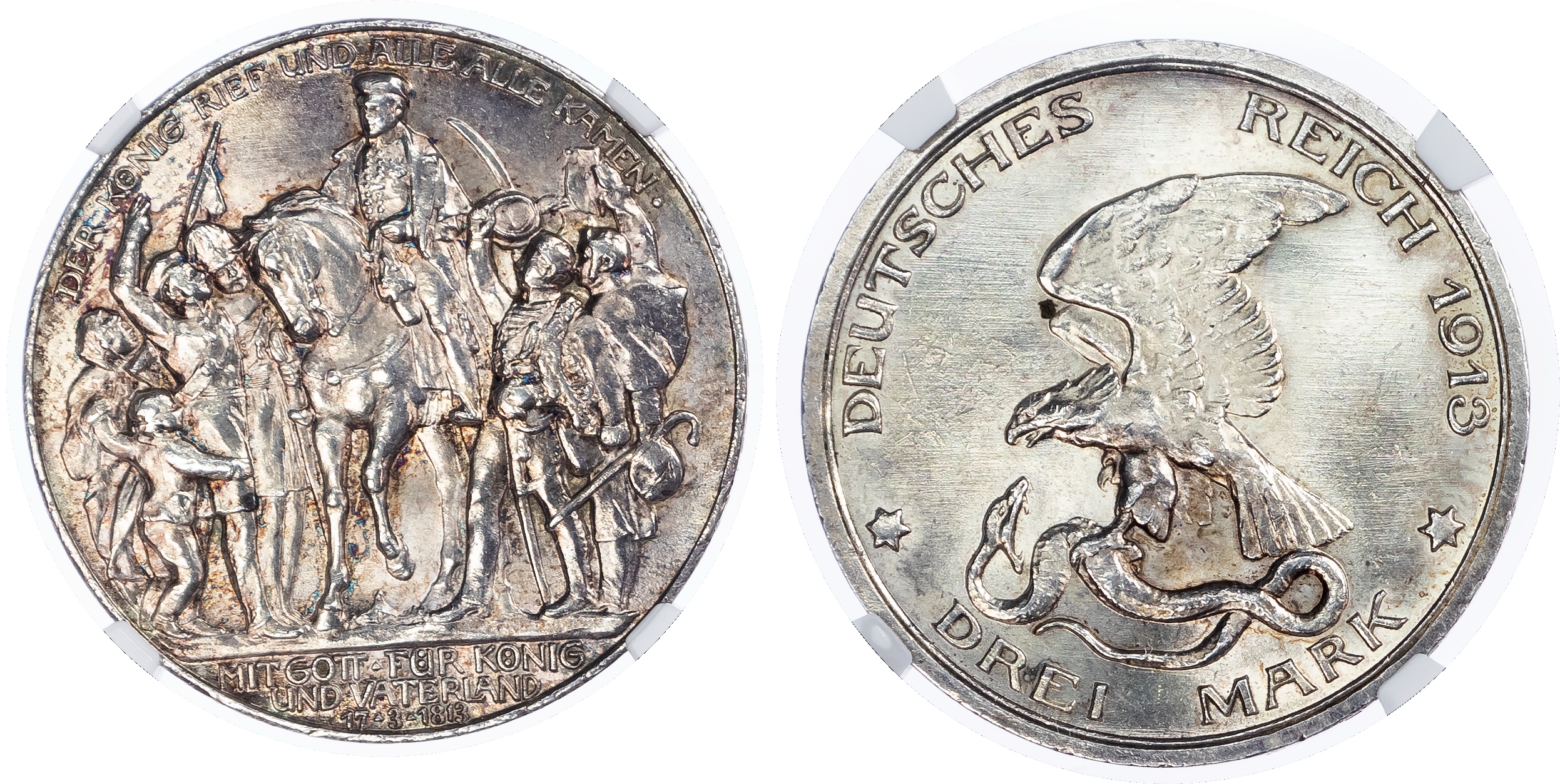 Germany, Prussia. War Against Napoleon AR 3 Marks. 1913A. 