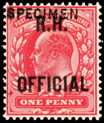 GB R.H. Official. 1902 1d scarlet, optd ''SPECIMEN'' Type 15, Spec. MO29s, SG O92s