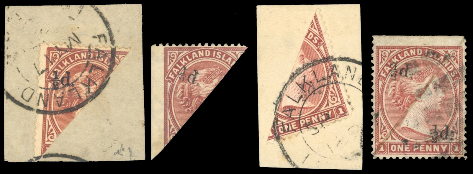 Falkland Islands SG 14 1891 ½d on 1d red-brown group