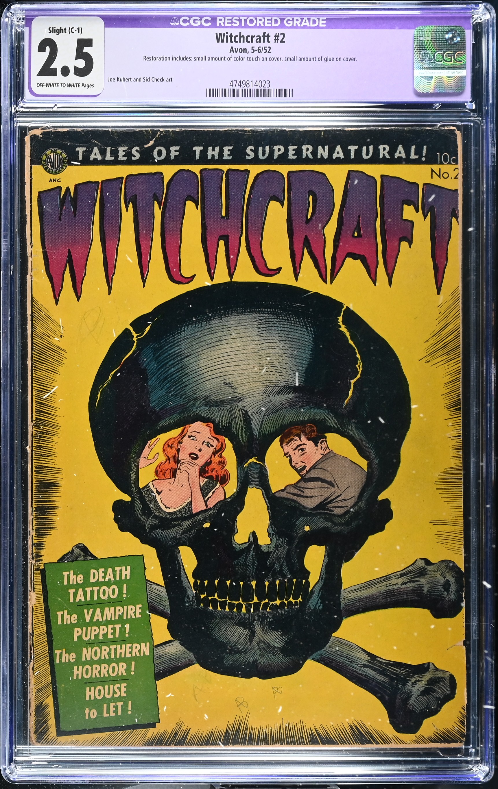 Witchcraft #2 CGC 2.5 Restored Bone & Skull Cover Art (Avon, 1952) Off-White to White Pages