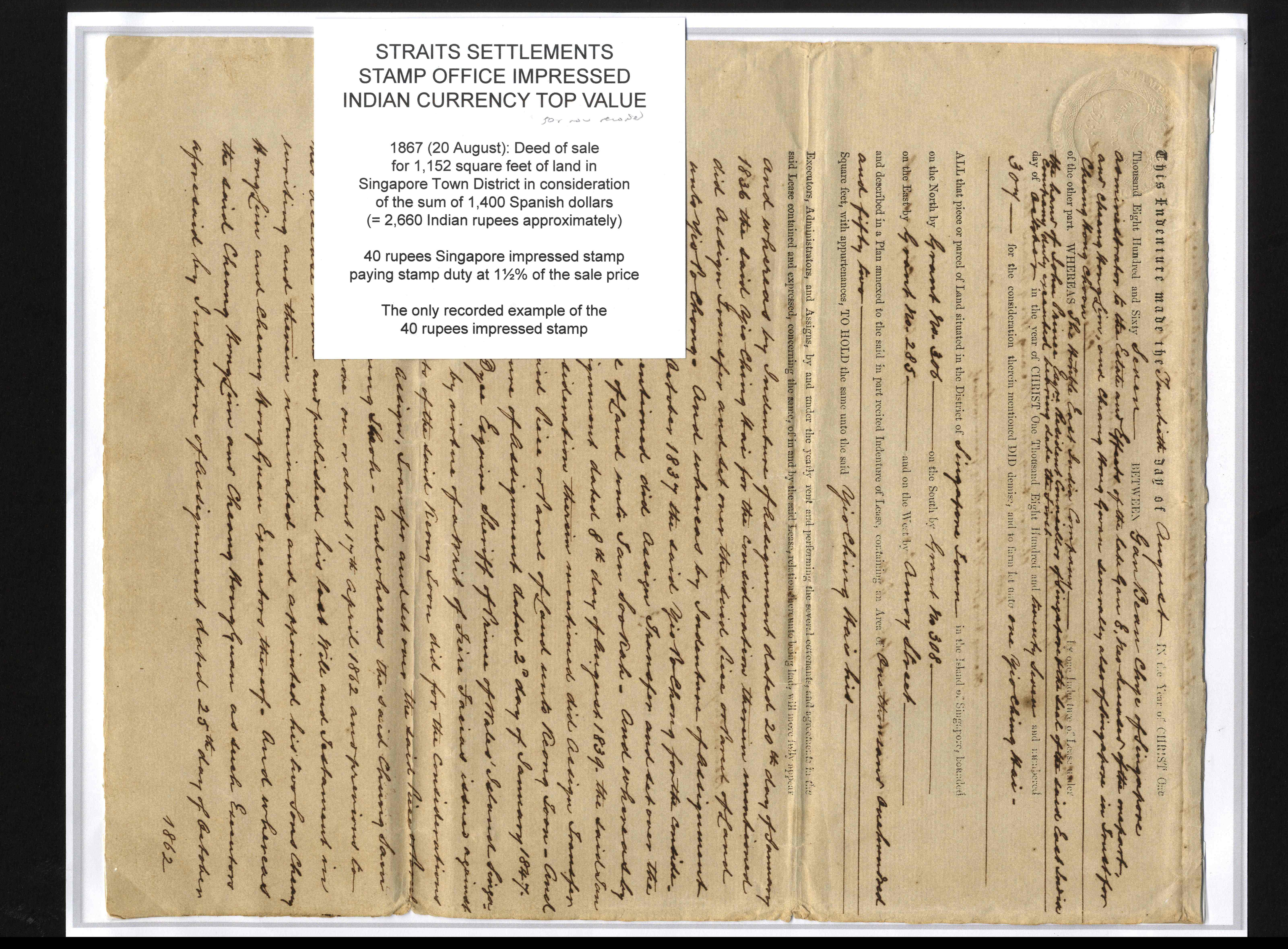 Straits Impressed Revenues 1863-7 Penang and Singapore Indian Currency