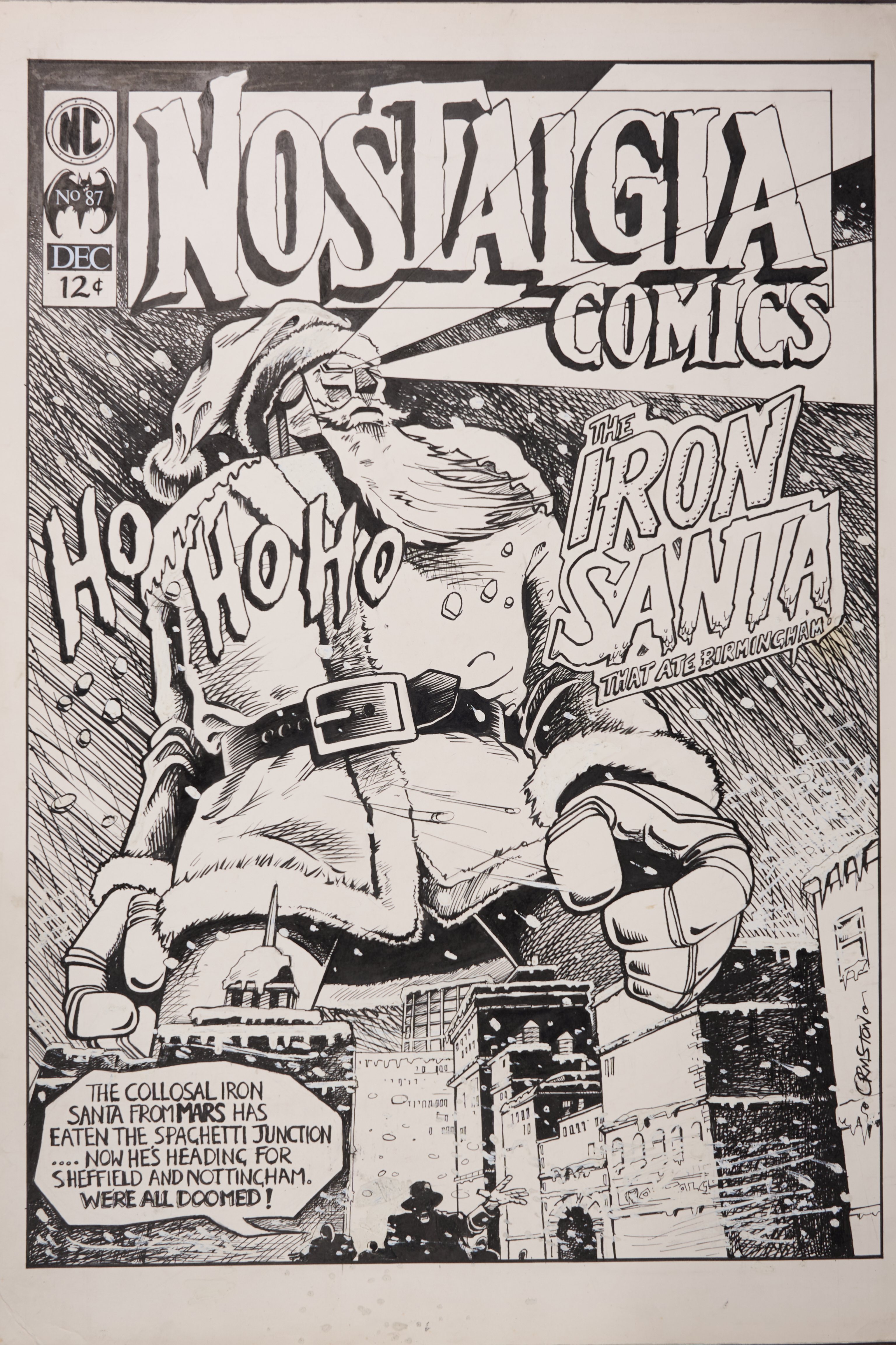 Dean Ormston UK Underground Nostalgia Comics #87 The Iron Santa Inked Cover Page Signed (NC, December 1980s) 