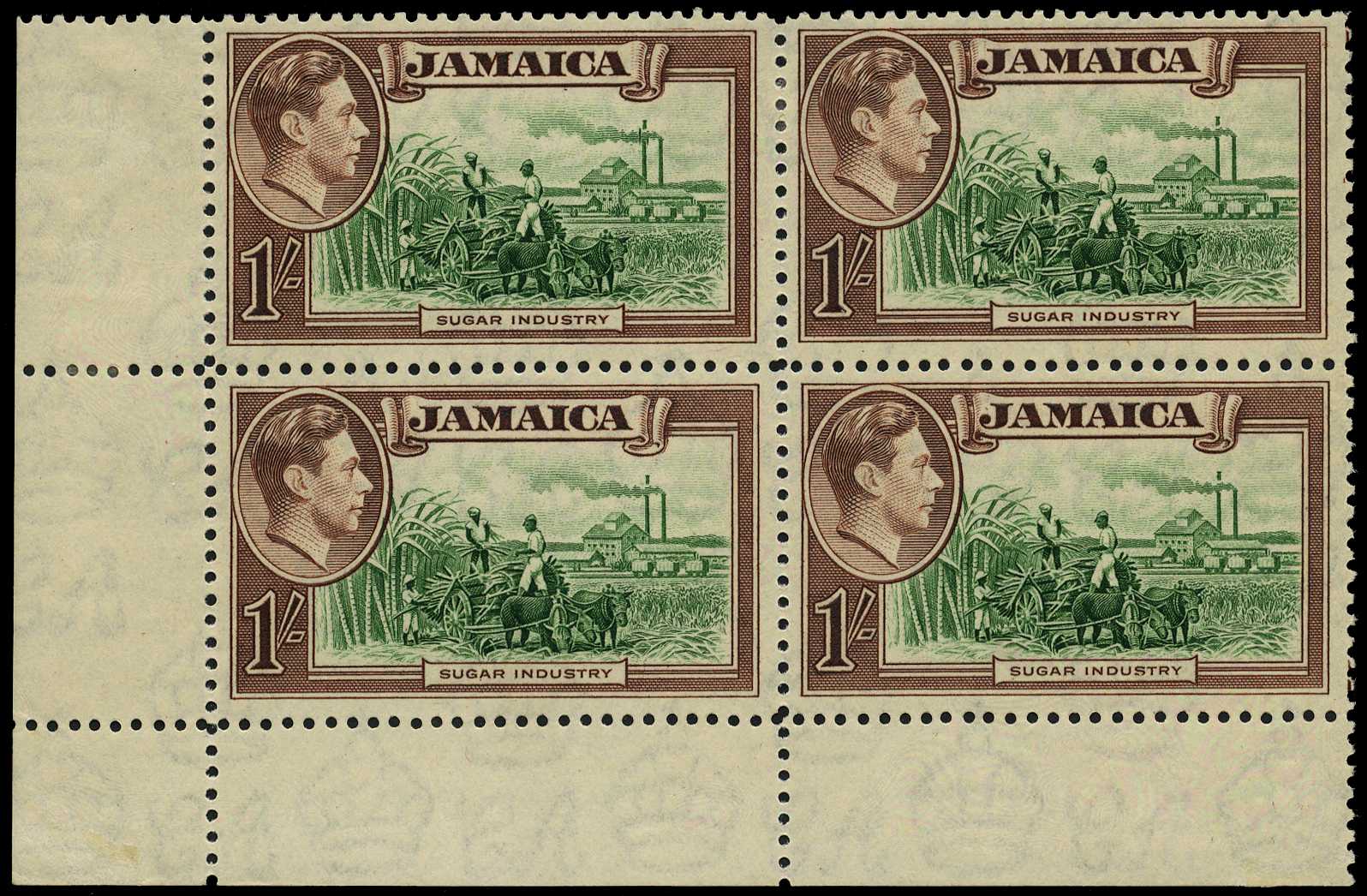 1938-52 1/- green and purple-brown mint...