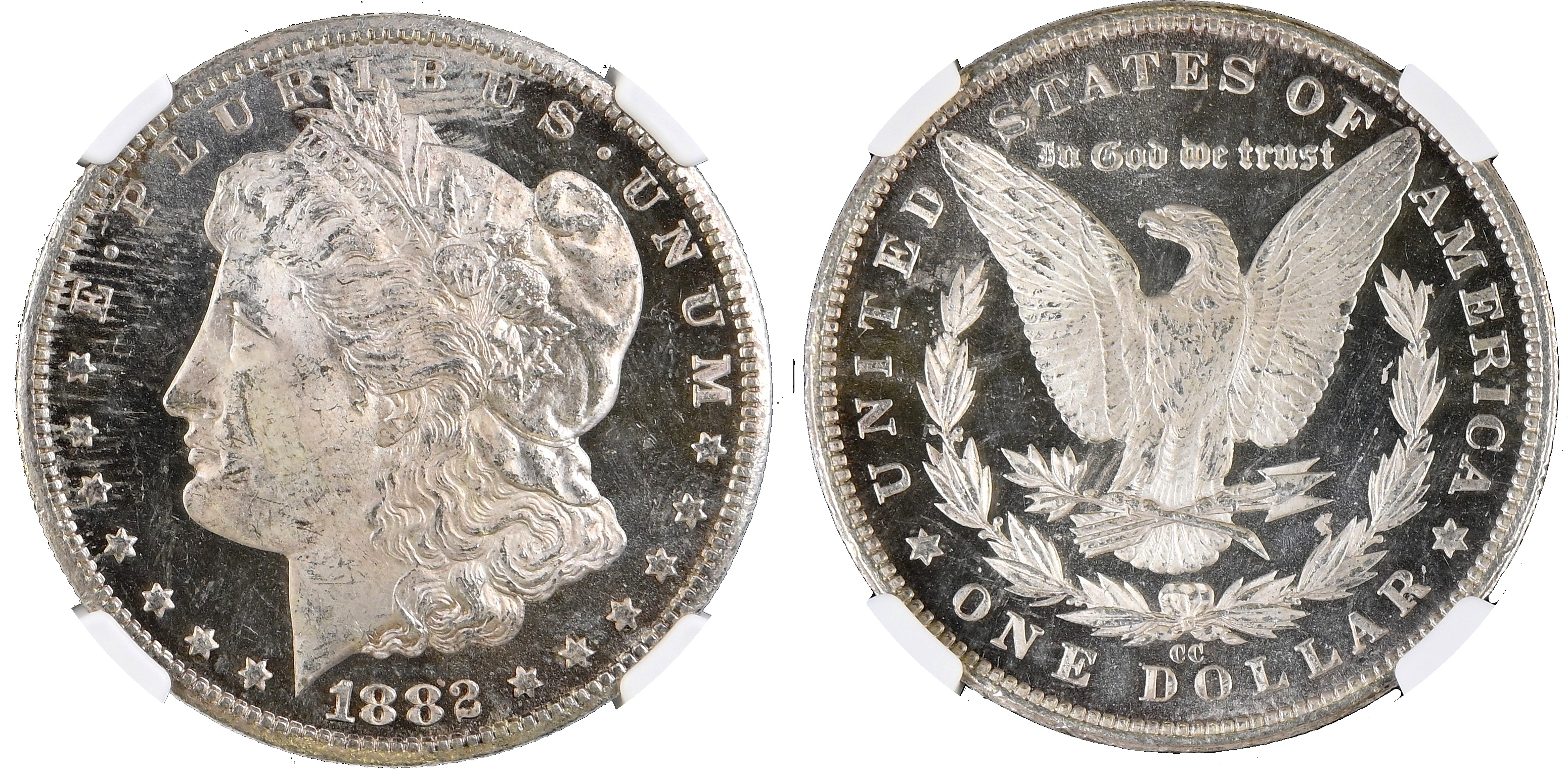 USA , silver Morgan Dollar, 1882, Carson City (KM 110). In NGC holder graded MS 63 DPL (8222221-003). Photo by…