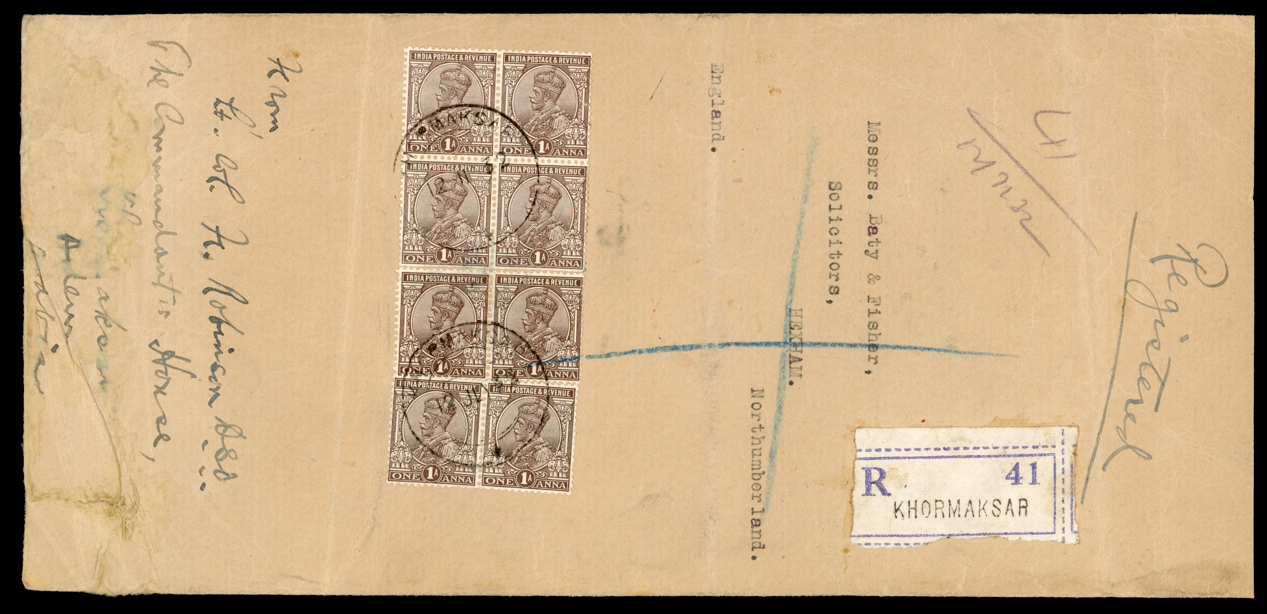 POSTAL HISTORY: 1932 registered cover (275x125mm) to England