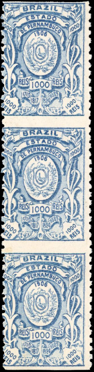 Brazil 1906 Pernambuco Revenue imperf between vertical strip