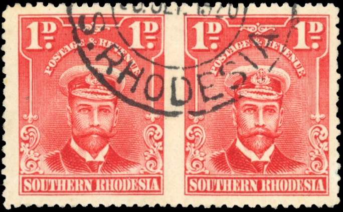 Southern Rhodesia SG 2a 1924 1d pair imperf between used