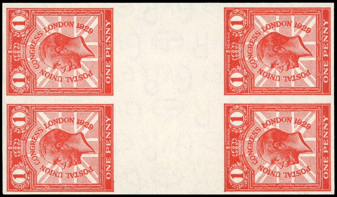 Great Britain 1929 1d Scarlet Postal Union Congress, Block of Four, BPMA Imprimatur, SG 435a