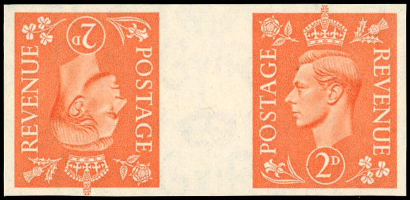 Great Britain 1941 2d Pale orange, Horizontal Tête-bêche Gutter Pair, BPMA Imprimatur, SG 488