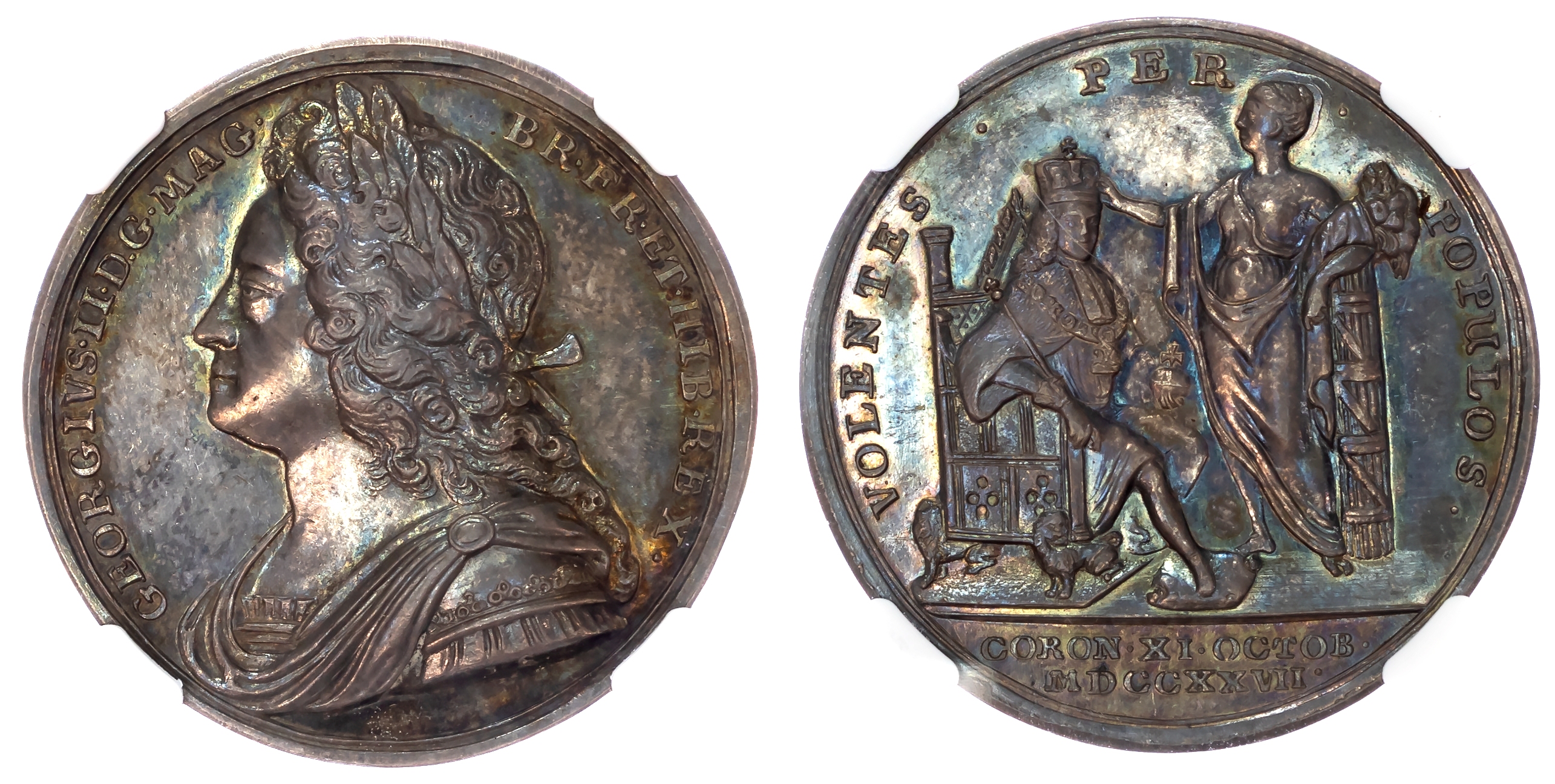 George II 1727-1760, Coronation 1727, official AR medal, (34mm) dated 11 October 1727 by J. Croker.