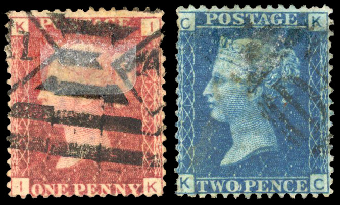 1866 Hugh Jones & Co, London unofficial underprints. Two used examples