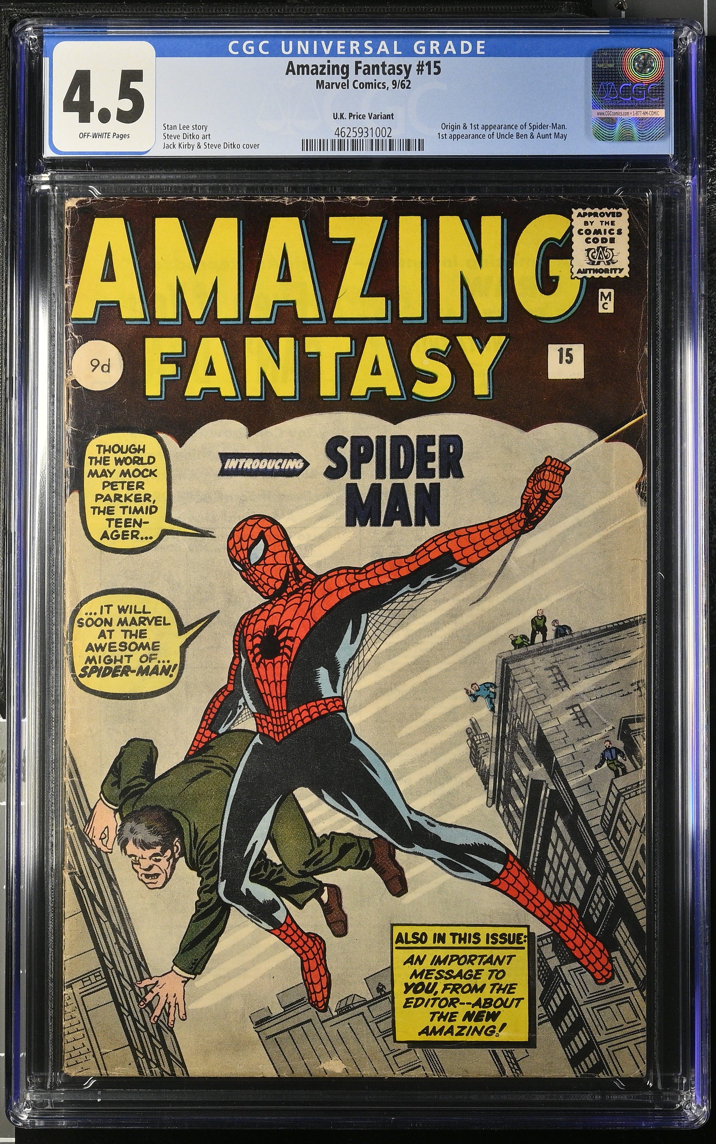 Amazing Fantasy #15 (Marvel Comics 1962) CGC 4.5 First Spider-Man