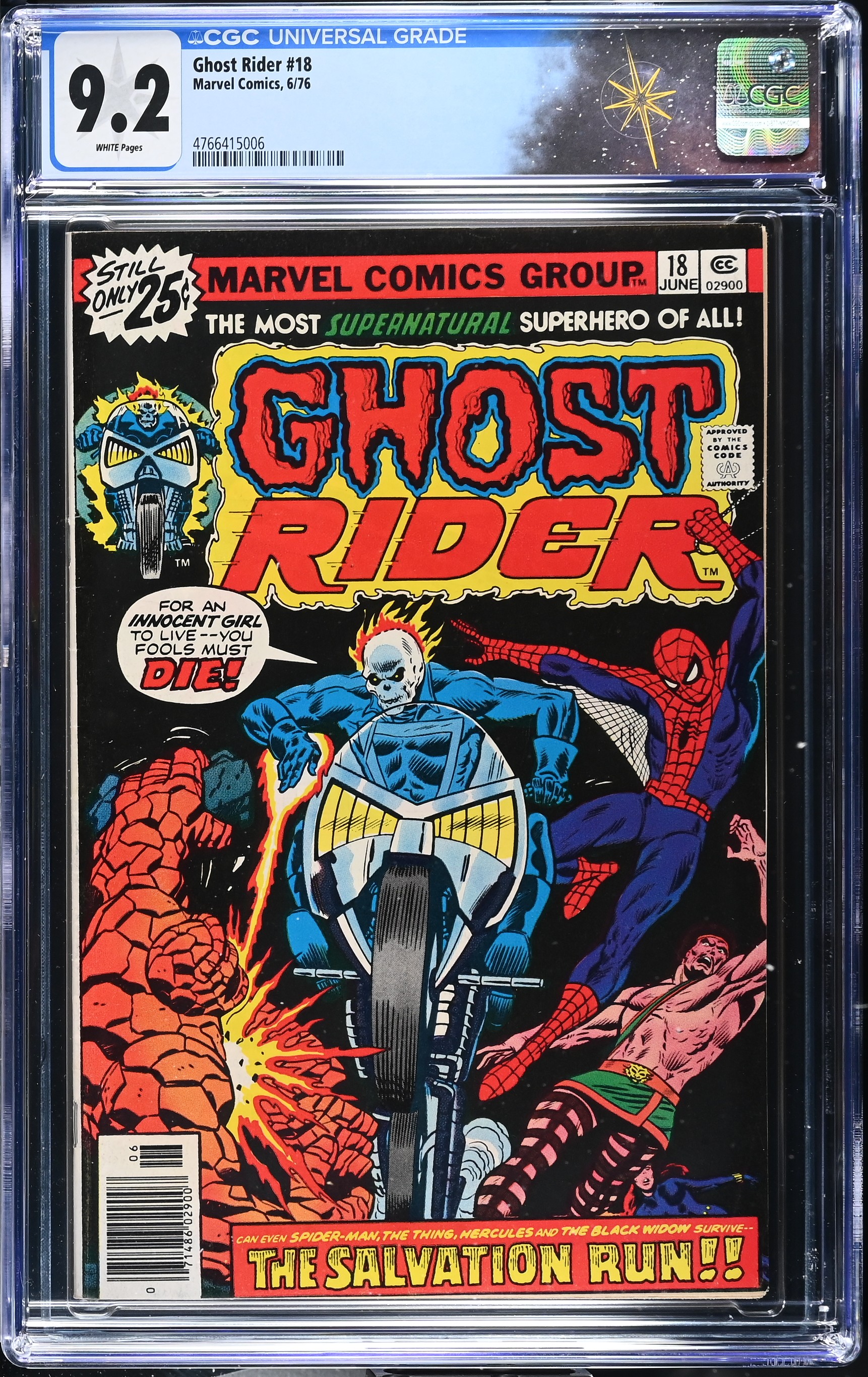 Ghost Rider #18 CGC 9.2 Ghost Rider, Thing & Spider-Man Cover by Rich Butler (Marvel Comics, 1976) White Pages
