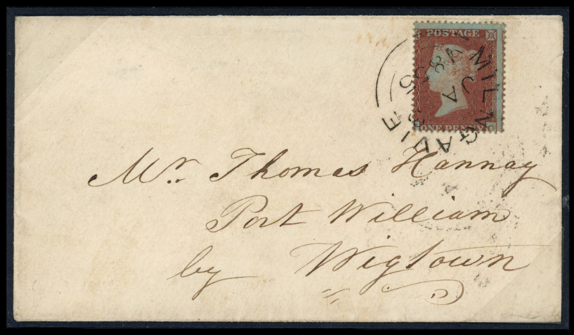 GB 1855 (JA 3) 1d red-brown perf 16, on cover with Milngavie double arc cds