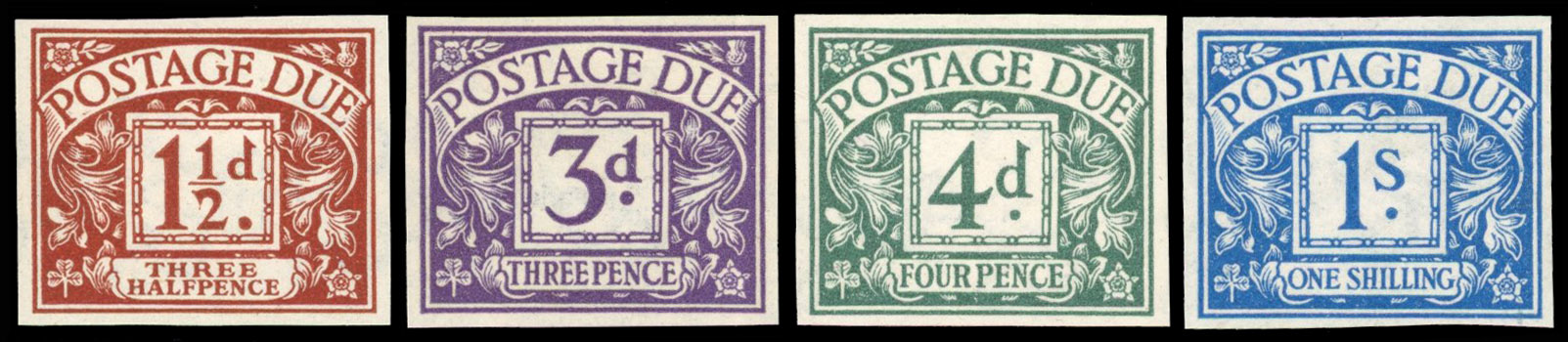 Great Britain 1914 1½d 3d, 4d, 1s Postage Dues, Set of Four, BPMA Imprimatur, SG D3/8