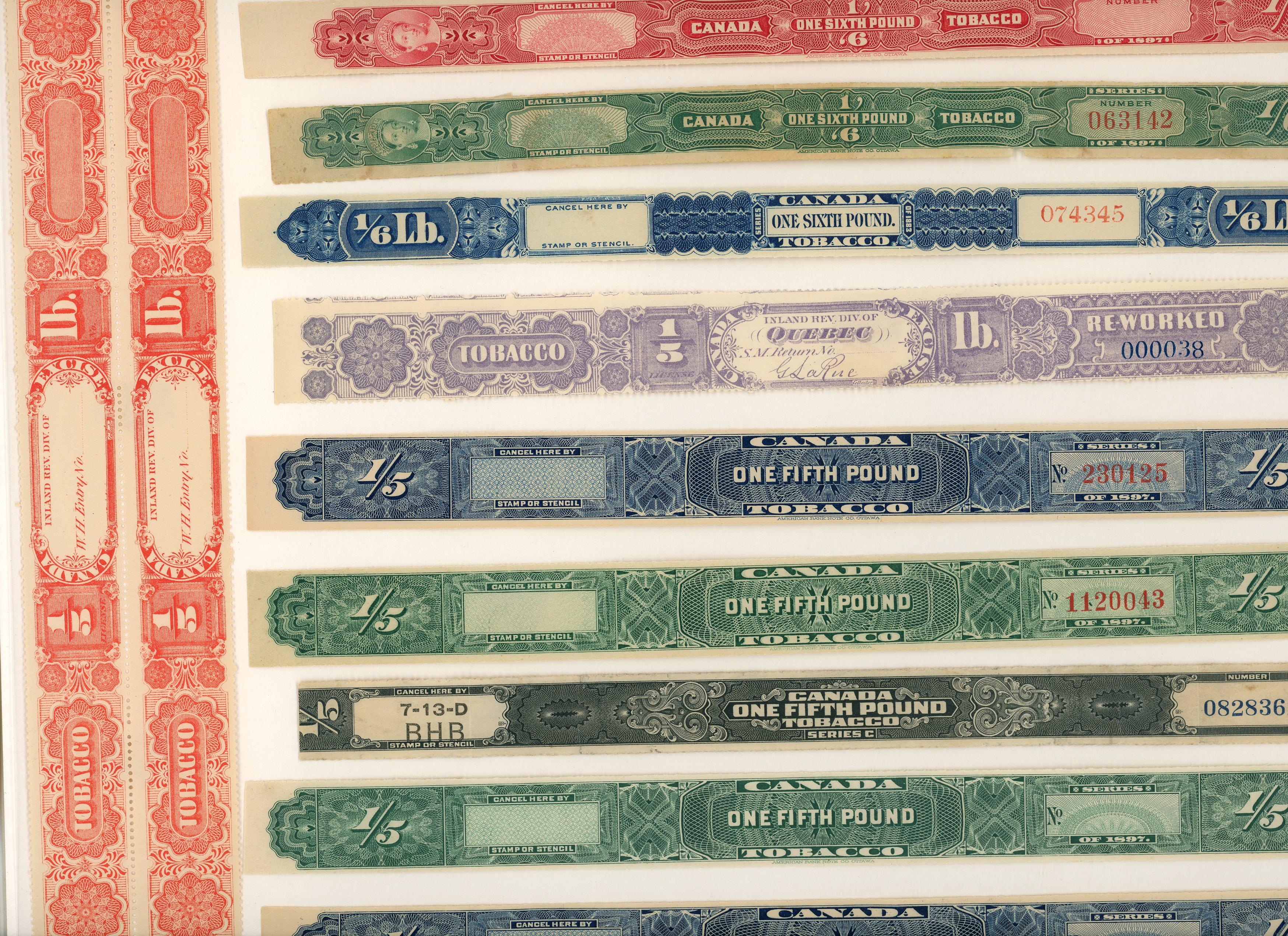 Canada Cigarette/Tobacco Tax Bands collection 