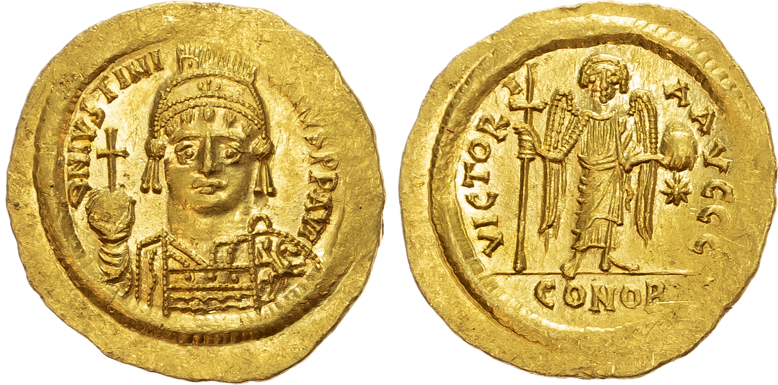Justinian I (AD 527-565) AV Solidus, Constantinople, AD 545-565, 4.43g. 