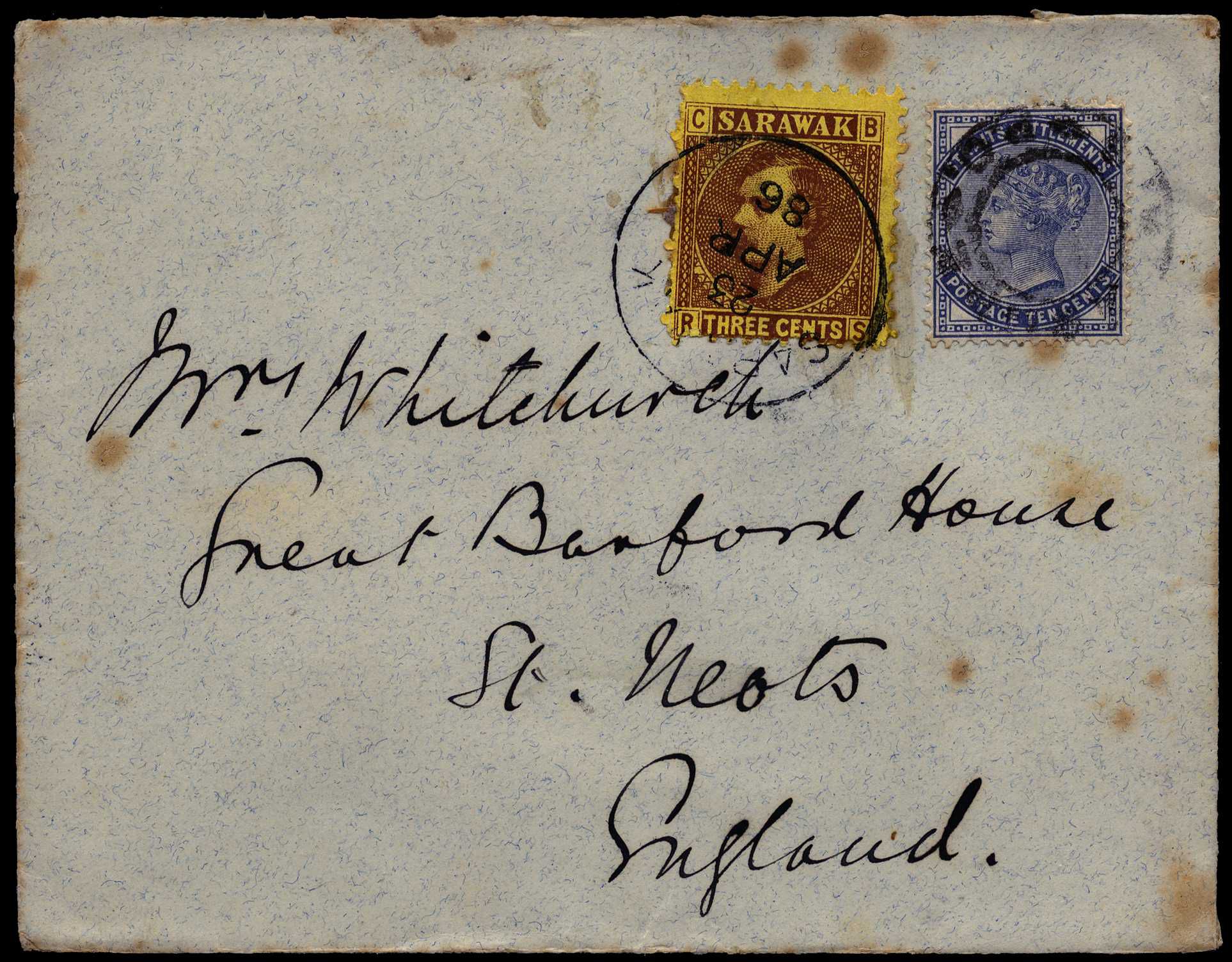 1886 combination cover to England bearing...